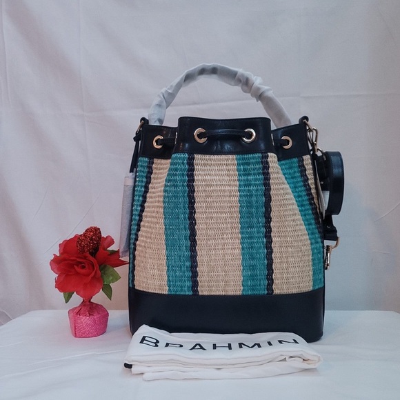BRAHMIN
Anguilla Collection Marlowe Striped Drawstring Straw Bucket Shoulder Bag - Picture 2 of 13